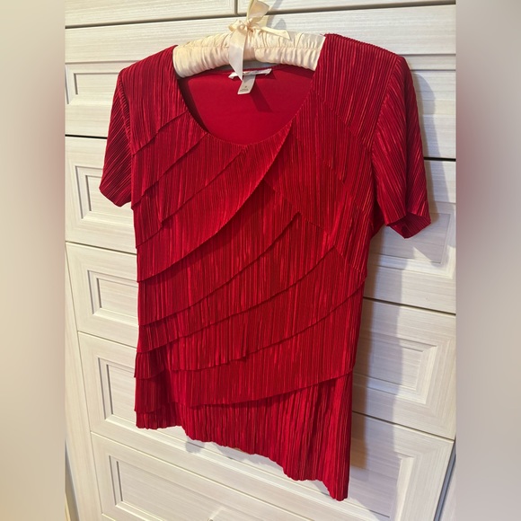 Red Textured layered Short-Sleeved Top 🎁🎇✨ - Picture 7 of 12